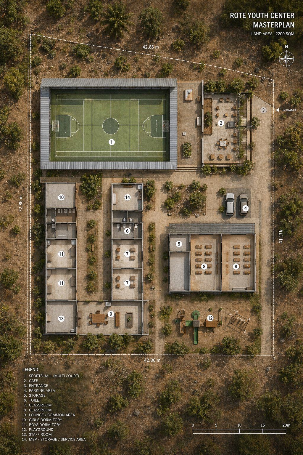 Masterplan rendering of Rejoice Youth Center Sedeoen